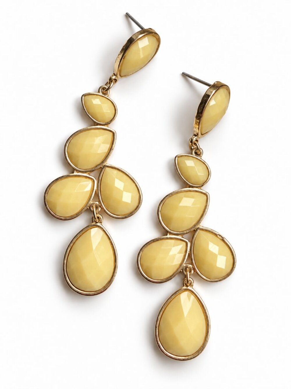Light Yellow & Gold Statement Chandelier Dangly Earrings